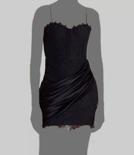 $595 Alice + Olivia Women's Black Silk Lace Draped Sweetheart Rose Dress Size 2