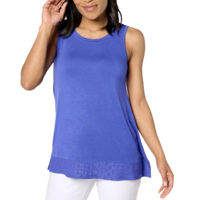 LOGO Layers by Lori Goldstein Knit Tank with Eyelet Hem Royal Blue