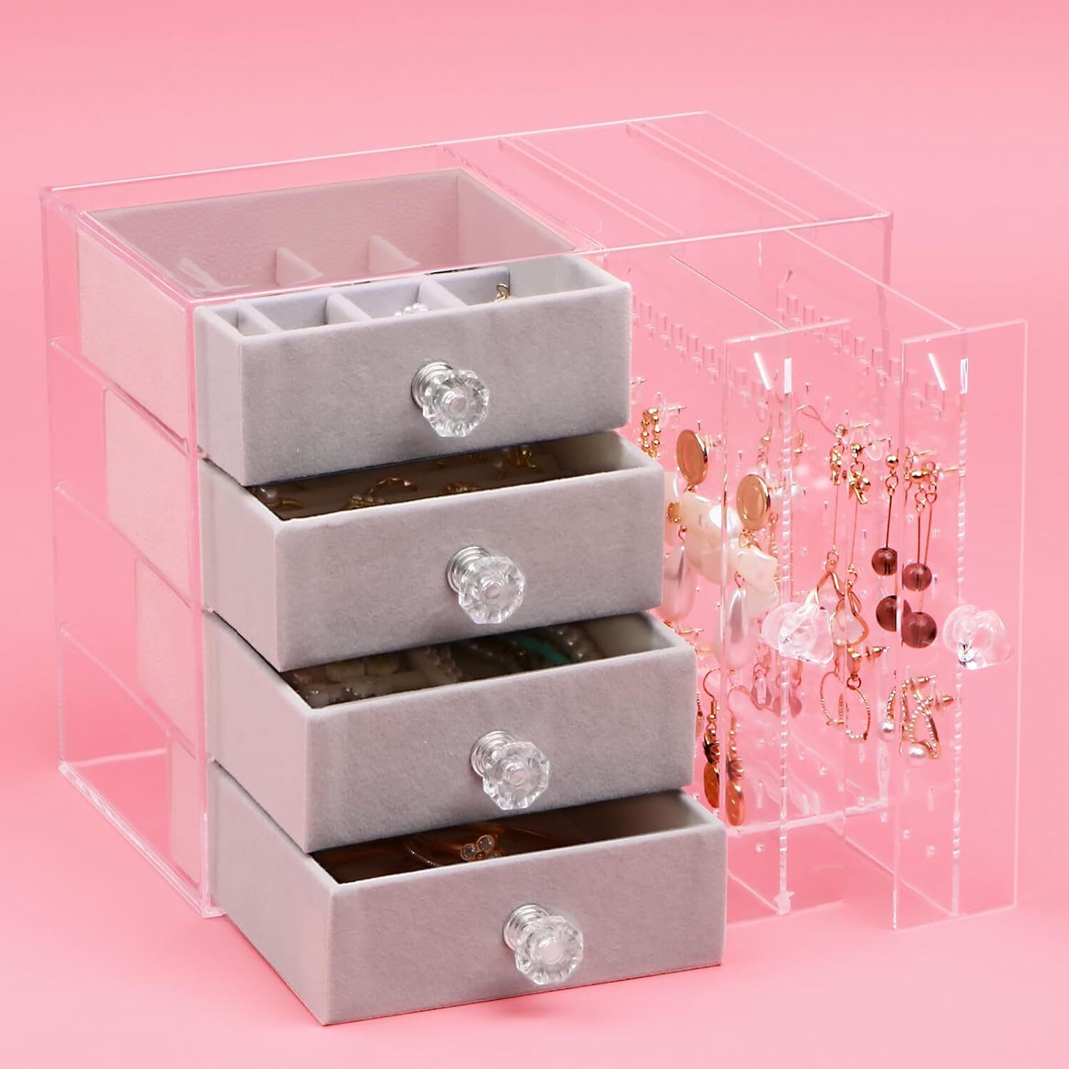Acrylic Jewelry Holder Organizer Box with 2 Display Clear Earring Holder Organiz