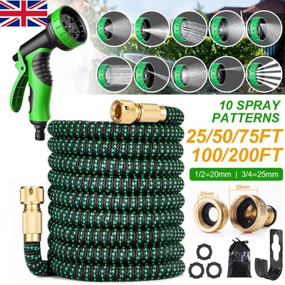 Heavy Duty 25-150FT Expandable Garden Hose Pipe Flexible With Water Spray Gun UK