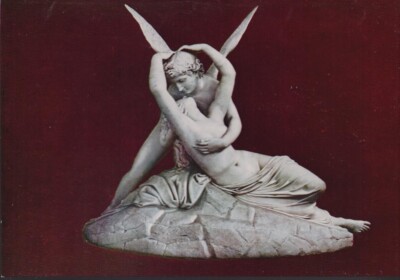 Postkarte mit Marmorplastik ''Amor und Psyche'' in der Villa Carlotta Lago di Como