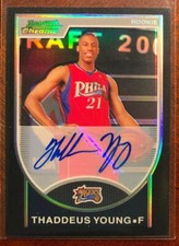 Thaddeus Young 2007-08 Topps Bowman Chrome Black Refractor Auto RC 34/99