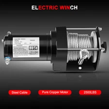 ATV UTV Winch 2500LBS UTV Electric Winch Steel Cable Offroad Remote Control 12V