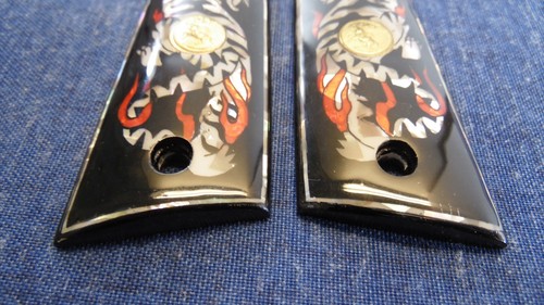 1911 Compact COLT MEDALLION TIGER MOTHER OF PEARL Inlay Grips *FAST USA SHIPPER - Picture 5 of 8