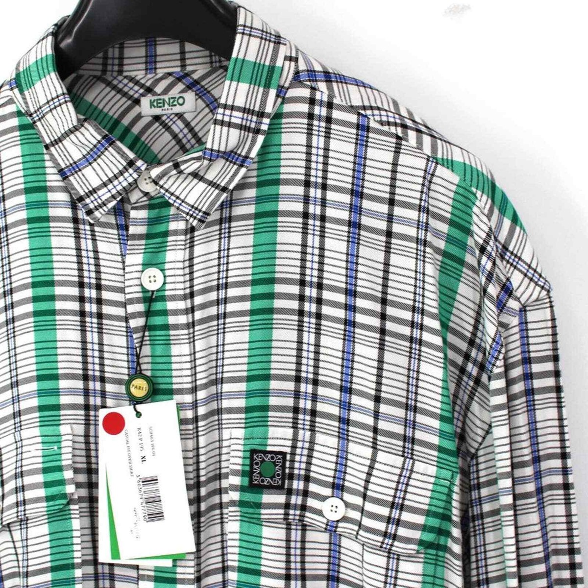 Kenzo Casual Fit Over Shirt Plaid Collared Button Front Long