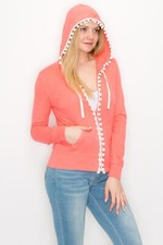 Relaxed Lightweight Slub-Knit Full Zip Hoodie with TRIMS 19KONW008 P
