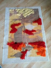Latch Hook Unfinished Rug / Wall Hanging Boat Sun scene. Large Piece ONLY