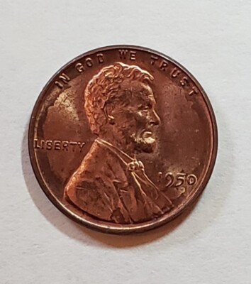 1950 RARE Lincoln Wheat Penny no Mint Mark One Cent Coin 
