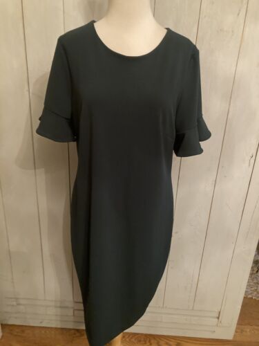 CALVIN KLEIN Solid Black Stretch Flutter Sleeve Sheath Dress Size 12 128$
