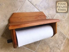 Vintage Farmhouse Hand Crafted Wooden Paper Towel Holder With Shelf  14 x 6 x 9"