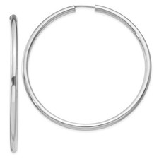 Sterling Silver 3mm Polished Round Endless Tube Hoop Earrings 2.52 Inch