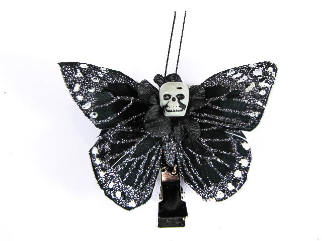 Hairy Scary Black Silver Glitter Small Kahlovera Skull Butterfly
