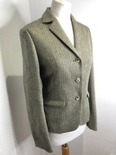 Bnwt Holland & Holland Cream Wool Tweed Fitted Blazer Jacket 10 New Herringbone
