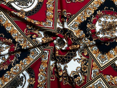 Liverpool Knit Red Gold Baroque Medallion 56''W 4 Way 200GSM Yard0-LVPR266