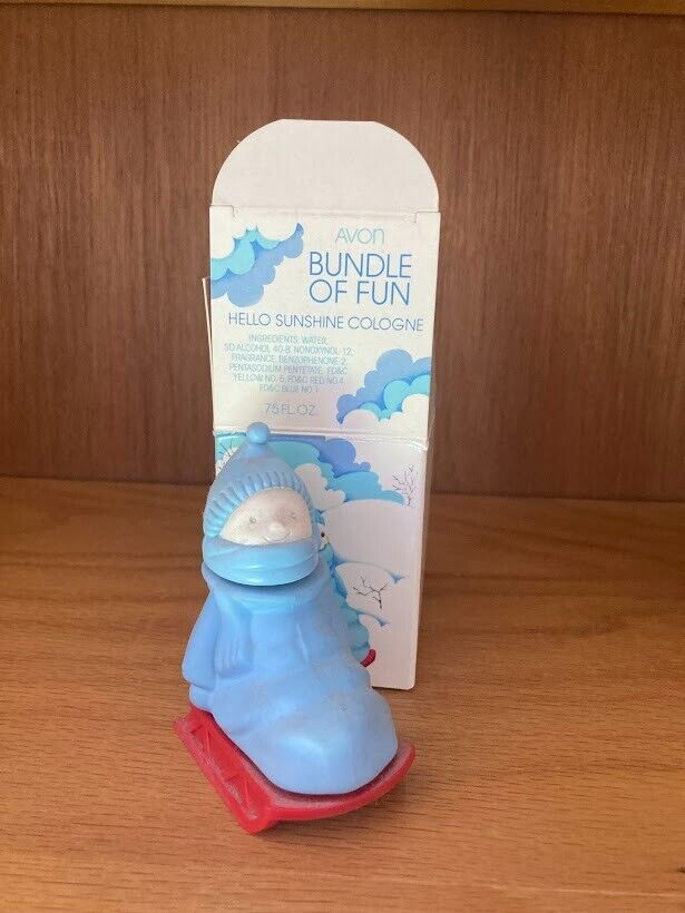 NEW Vintage 1980 AVON Bundle Of Fun Sled Winter Christmas Bottle with Box 
