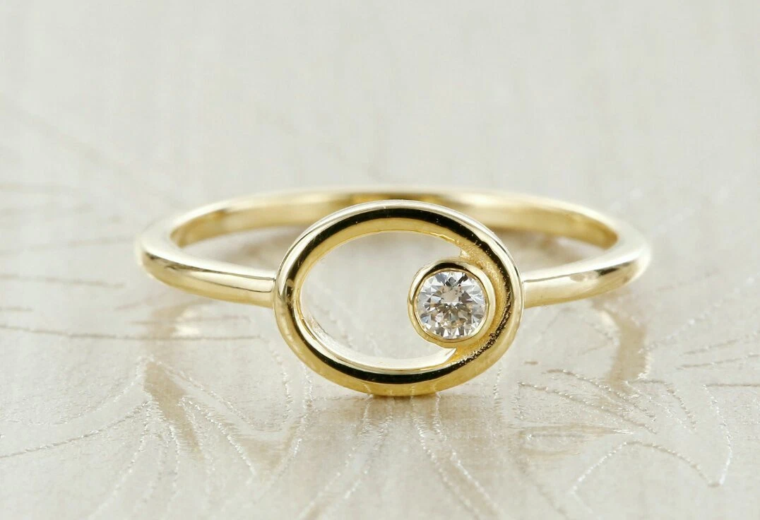 Cercle Ouvert Diamant Fantaisie Bague 14k or Massif Solitaire