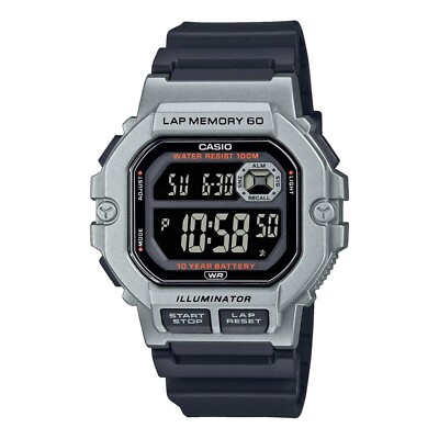 Casio WS-1400H-1BV, 60 Lap Memory Resin Watch, 3 Alarms, 10 Year Battery