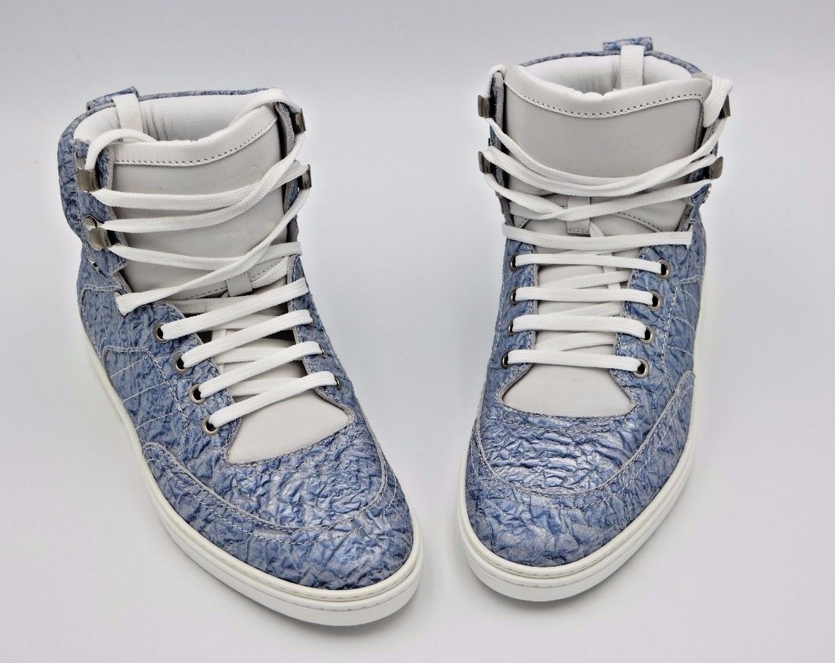 Jimmy Choo Mens Bradley Denim Blue Leather High Top Trainers