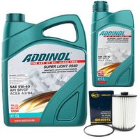 MotoröL Set Addinol 5W-40 Super Light 6 Liter + ÖLfilter FüR Skoda VW Passat 3.6