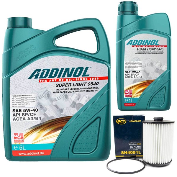 MotoröL Set Addinol 5W-40 Super Light 6 Liter + ÖLfilter FüR Skoda VW Passat 3.6-image