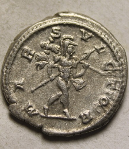Rara moneda romana antigua genuina plata Antoniniano Elagabalus 218AD trofeo de Marte - Imagen 4 de 4