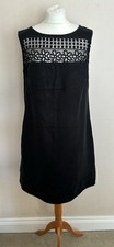 FAB Next Black Linen Blend Sleeveless Summer Dress Size 14 L38" VGC Crochet Lace