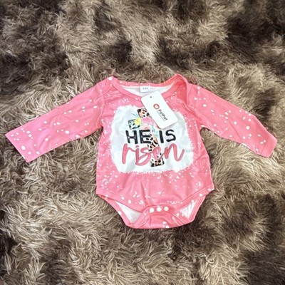 PatPat Pink 'He Is Risen' Graphic Long Sleeve 3-6 Months Snap Closure