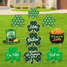 10 PCS St Patricks Day Outdoor Decorations St. Patrick's Day Yard Signs with Sta