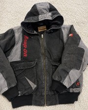 90th Vintage Snap-on Duck Canvas Workwear Jacket Hooded Quilt Lined Faded Size L