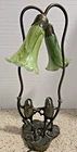 Vintage Meyda Tiffany Style Staind Glass Branze 2 Lite Frog Lilly Pad Table Lamp