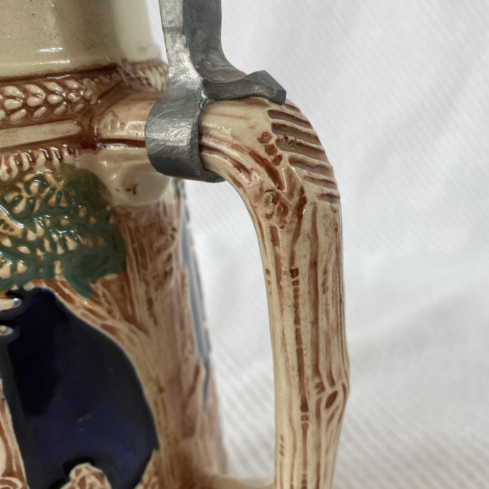 Vintage Gerz Germany Lidded Beer Stein Pewter Lid Tavern Scene Relief Ceramic