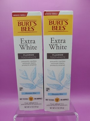 2 Pack Burt's Bees Extra White Fluoride Toothpaste Mountain Mint 4.7oz Exp 06/27