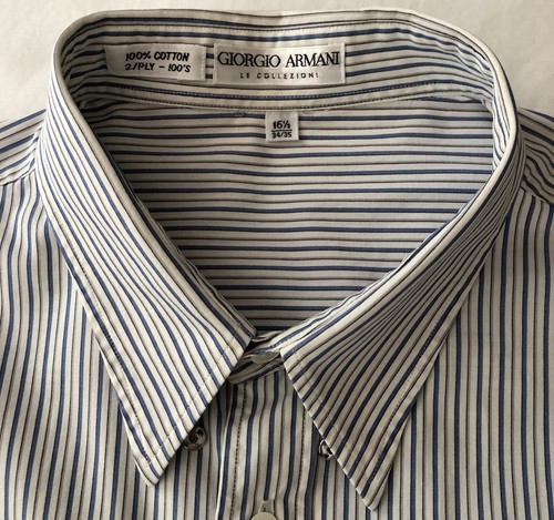 GIORGIO ARMANI-Le Collezioni hidden-snap *SUPER 100* Cotton men’s Shirt 16.5/42 - Picture 2 of 9