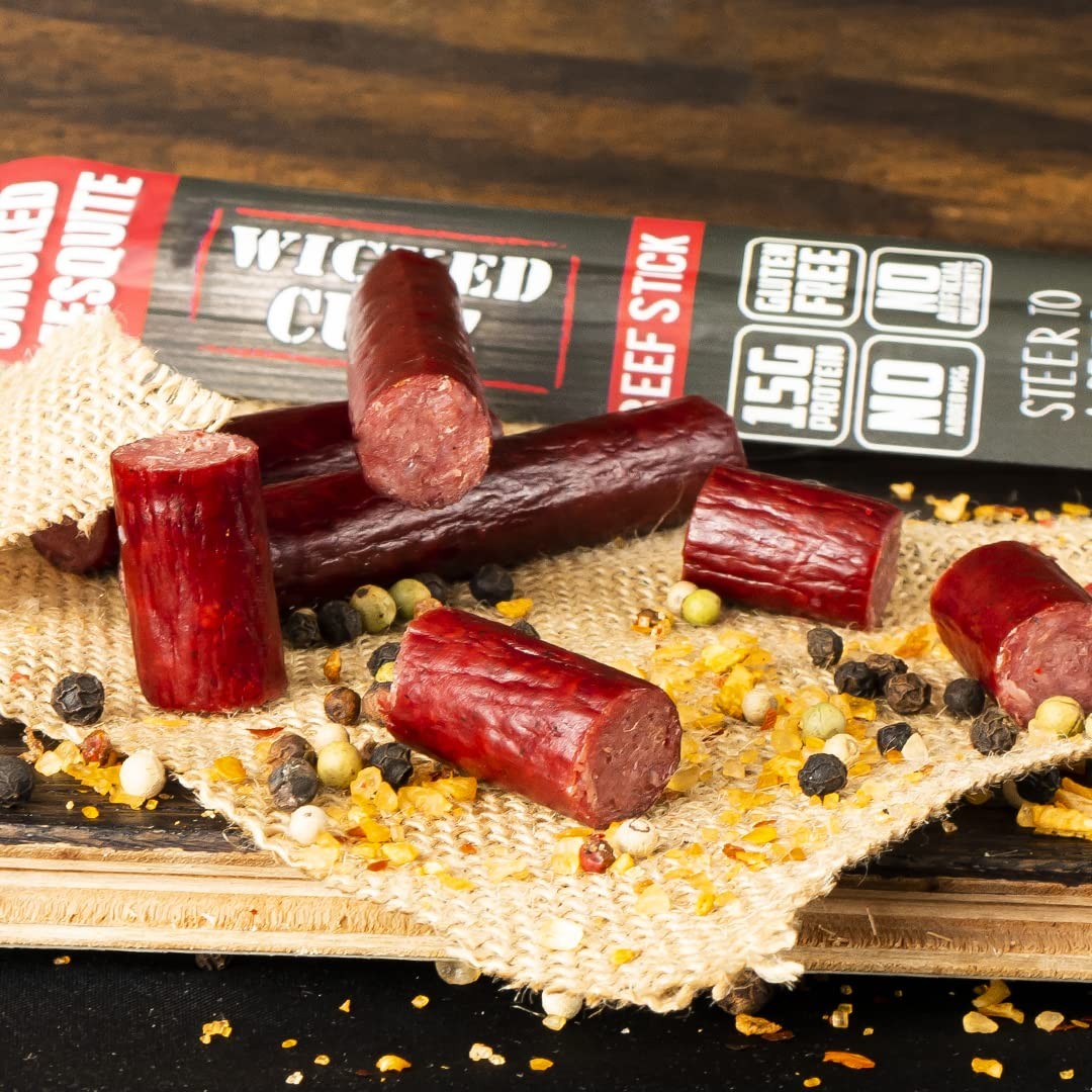 Wicked Cutz Beef Sticks Variety Pack, 4 Flavors & 15g Protein Per Meat Stick