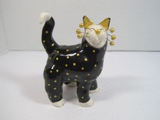 Amy Lacombe Annaco Creations Whimsical Black Gold Polka Dots Cat Figurine
