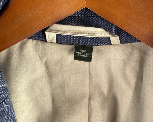 Abrigo deportivo Orvis para hombre talla 40R azul marino a cuadros mezcla de lino chaqueta moderna - Imagen 6 de 8