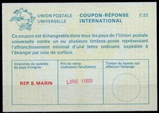 SAN MARINO La25E LIRE 1000 Reply Coupon Repon Repon Reponse Response IAS IRC mint **