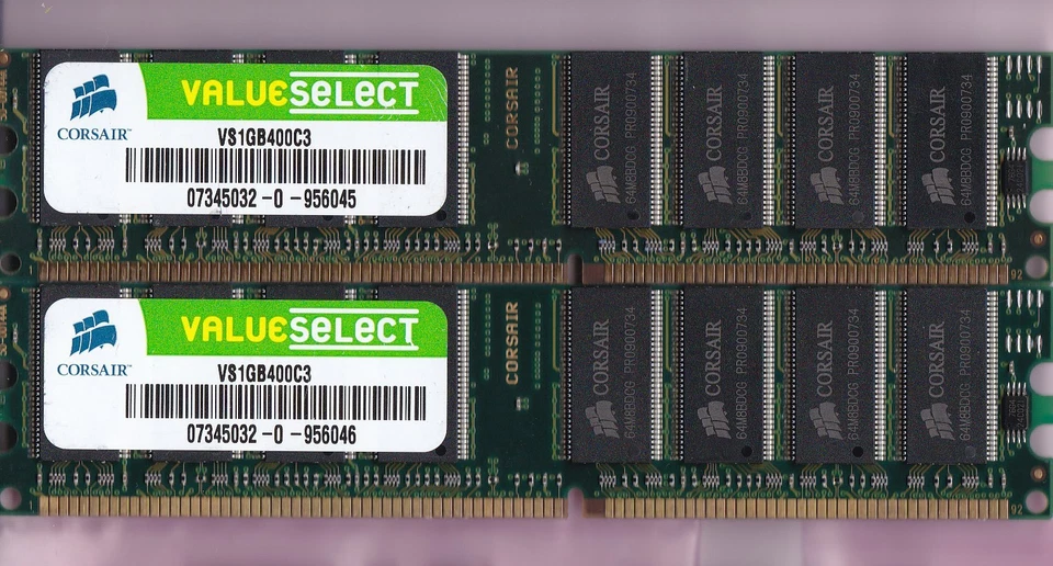 2GB 2x1GB PC3200 DDR-400 CORSAIR VS1GB400C3 VALUE SELECT RAM MEMORY KIT PC-3200 - Image 2 of 4