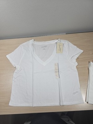 Large - Womens Shrunken Short Sleeve V-Neck T-Shirt - Universal Thread - White