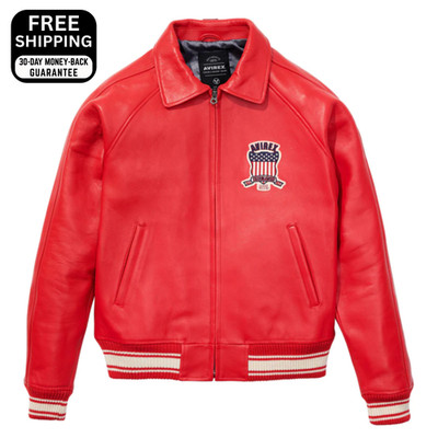Avirex Herren Rot Echtleder Bomberjacke Pilot Flug Flieger Authentisch