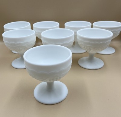 8 VTG grape milk glass  Doeskin  Satin Imperial glass Ohio sherbet/dessert Bowls