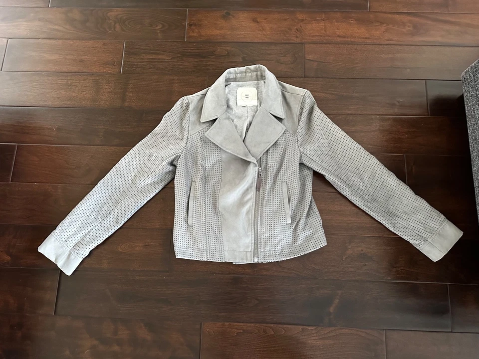 Anthropologie Hei Hei Womens Size Medium Gray Faux Suede Perforated Moto Jacket - Image 2 of 4