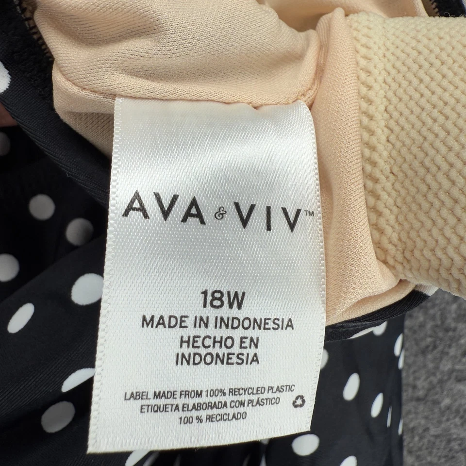 Ava & Viv Tankini Top Women 18W Plus Black Polka Dot Push Up Halter Neck Lined - Image 3 of 4