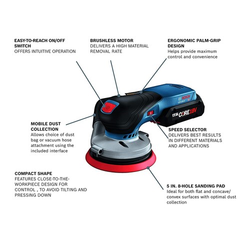 Bosch 18V Brushless 5-Inch Random Orbit Sander Kit - Picture 10 of 12