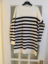 Sezane Gabrielle White Navy Stripe Sweater Dress Pullover Stretch Size Medium