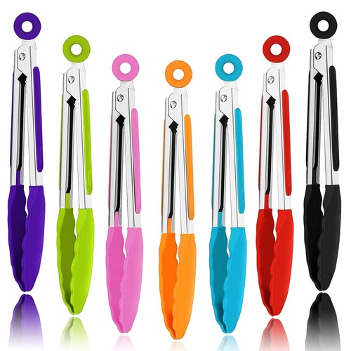 7 Pack Kitchen Tongs,Cooking Tongs with Stainless Steel Silicon Handles and N...