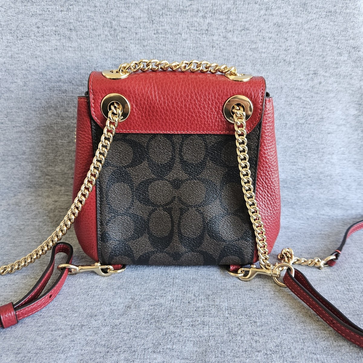 Coach Red Leather & Signature Canvas Turnlock Mini Backpack and Wrist Wallet COACH Turn Lock Convertible Mini Backpack In Signature  main image 2