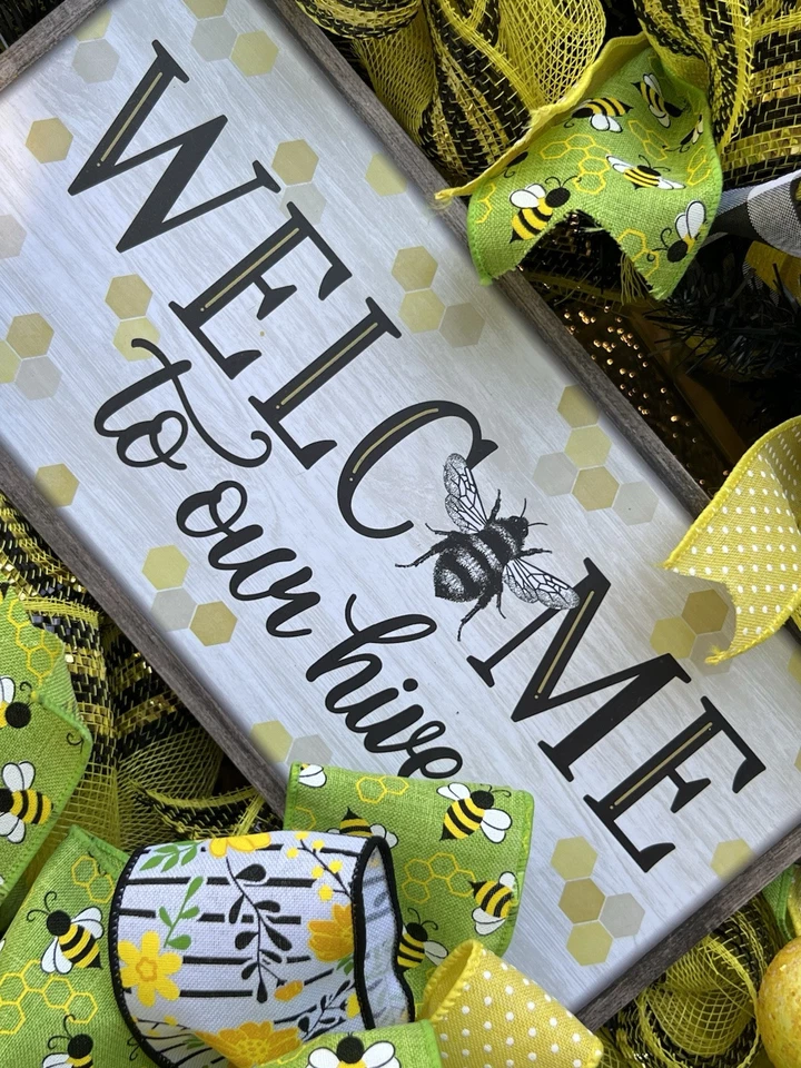 Венок| Приветственный венок для входной двери| Домашний декор | Весенний летний венок | Gnome Bee - Изображение 3 из 4