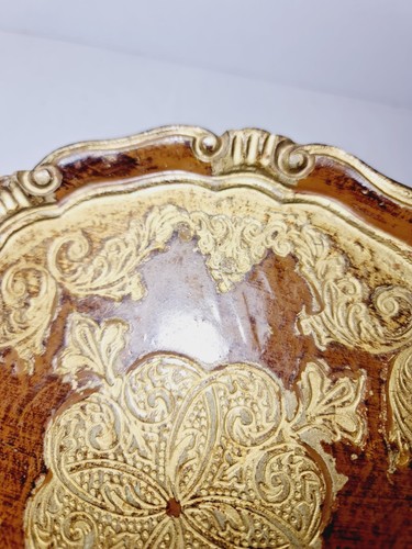 Vintage Hand Painted Florentine Italian Brown Gilt Papier Mache Tray +2 Coasters - Foto 2 di 18