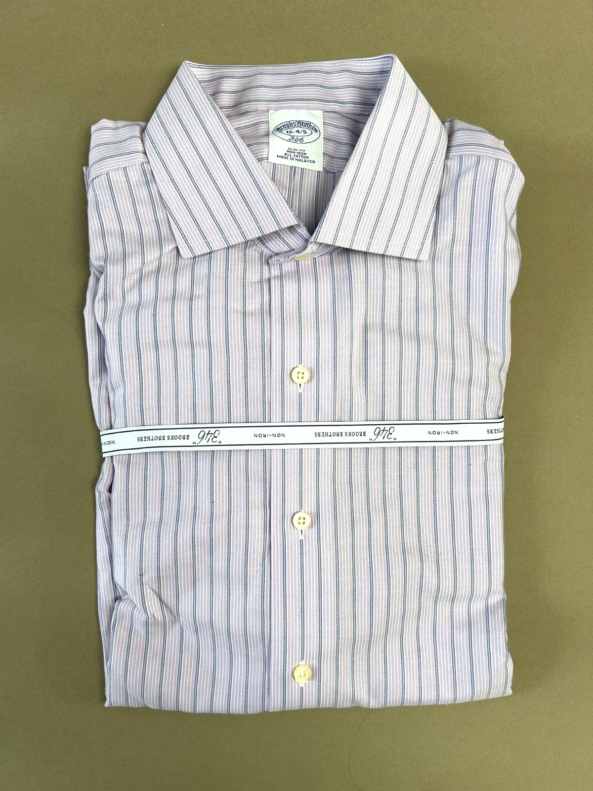 NWT Brooks Brothers Slim Fit Dress Shirt 16-34/35 Purple with Dotted Navy Stripe